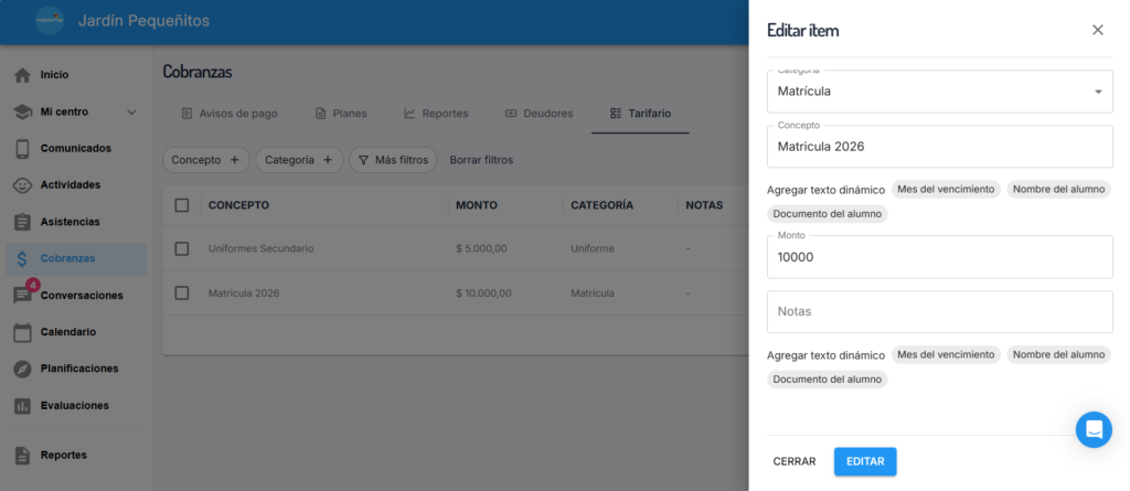 software escolar de cobranzas